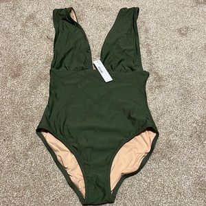 Army green women’s one piece bathing suit